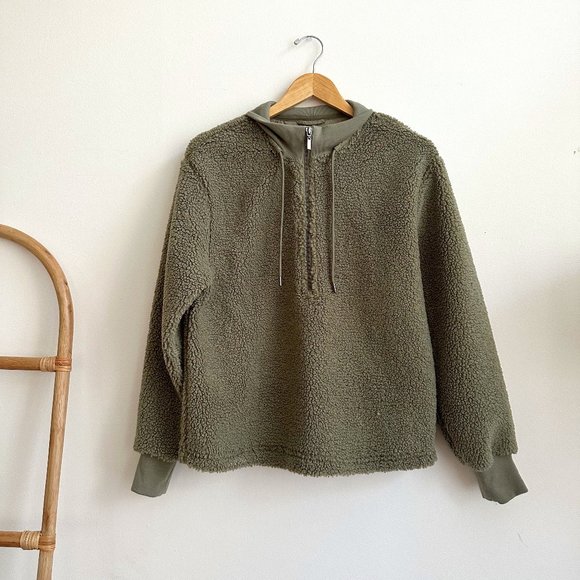 Varley Sweaters - Varley Berea Sage Green Half-Zip Sherpa Fleece Plush Slip On Sweatshirt Medium